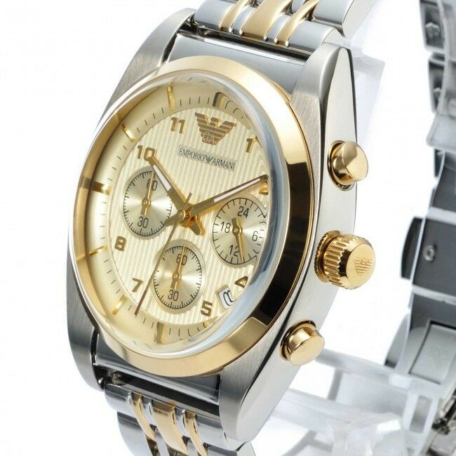 Emporio Armani Classic Chronograph White Dial Two Tone Steel Strap