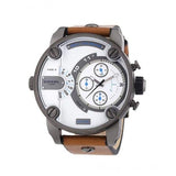 Diesel SBA Dual Time Chronograph White Dial Brown Leather Strap Watch For Men - DZ7269