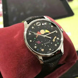 Gucci G-Timeless Moonphase Black Dial Black Leather Strap Watch For Men - YA1264045