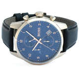 Hugo Boss Skymaster Chronograph Blue Dial Black Leather Strap Watch for Men - 1513783