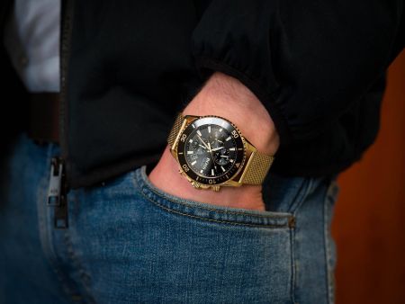 Men for Bracelet Hugo Gold Chronograph Dial Admiral Watch Black Boss Mesh