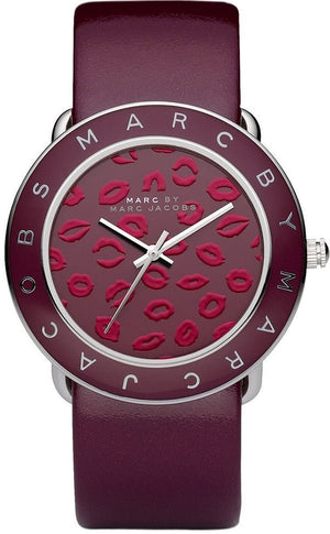 Marc Jacobs Amy Red Dial Burgundy Leather Strap Watch for Women - MBM1162