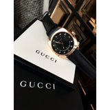 Gucci GG2570 Black Dial Black Leather Strap Watch For Men - YA142307