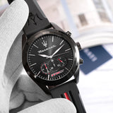 Maserati Traguardo Chronograph Black Dial Black Rubber Strap Watch For Men - R8871612004