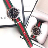 Gucci GG2570 Black Dial Green & Red Nylon Strap Watch For Men - YA142305