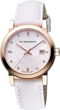 Burberry The City Silver Diamonds Dial White Leather Strap Watch for Women - BU9130
