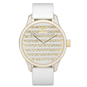 Marc Jacobs Lidia Stripe White Dial White Leather Strap Watch for Women - MBM1164