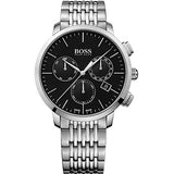 Hugo Boss Associate Black Dial Silver Steel Strap Watch for Men - 1513267