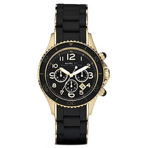 Marc Jacobs Rock Chronograph Black Dial Black Silicone Stainless Steel Strap Watch for Women - MBM2552