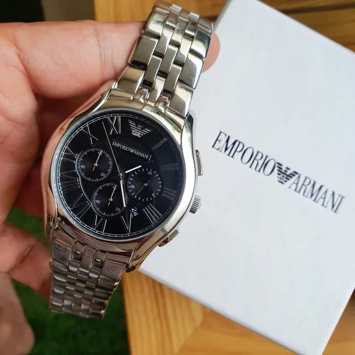 Emporio Armani Classic Chronograph Black Dial Silver Steel Strap