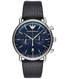 Emporio Armani Aviator Blue Dial Blue Leather Strap Watch For Men - AR11105