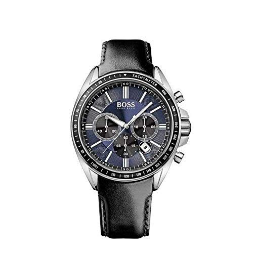 Hugo Boss Driver Sport Chronograph Blue Dial Black Leather Strap Watch for Men - 1513077