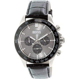 Hugo Boss Ikon Grey Dial Black Leather Strap Watch for Men - 1513177