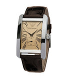 Emporio Armani Classic Beige Dial Brown Leather Strap Watch For Men - AR0154