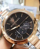 Maserati Traguardo Chronograph Brown Dial Two Tone Steel Strap Men's Watch - R8873612003