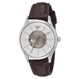 Emporio Armani Meccanico White Dial Brown Leather Strap Watch For Men - AR1946