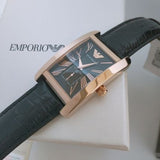 Emporio Armani Classic Black & Rose Gold Dial Black Leather Strap Watch For Men - AR0168