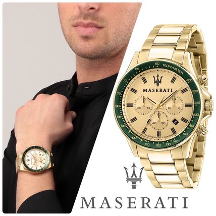 Maserati SFIDA Quartz Yellow Dial Gold Strap Watch For Men