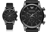 Emporio Armani Luigi Chronograph Black Dial Black Leather Strap Watch For Men - AR1737