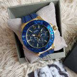 Guess Force Blue & Rose Gold Dial Blue Silicone Strap Watch For Men - W0674G2