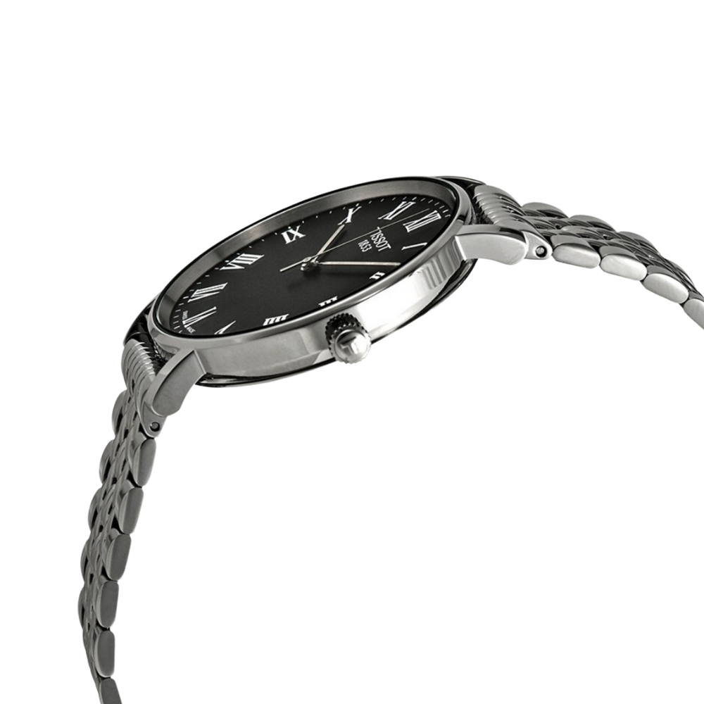 Tissot Everytime Large Black Dial Silver Mesh Bracelet Watch For Men - T109.610.11.077.00
