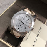 Burberry The City Nova White Dial Checked Leather Strap Watch for Men - BU9357
