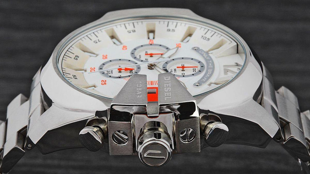 Diesel Mega Chief Quartz Chronograph White Dial Steel Strap Watch