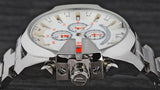 Diesel Mega Chief Quartz Chronograph White Dial Steel Strap Watch For Men - DZ4328