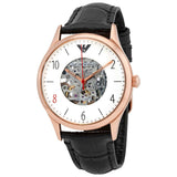 Emporio Armani Meccanico White Skeleton Dial Black Leather Strap Watch For Men - AR1924