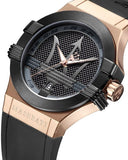 Maserati Potenza Black & Rose Gold Dial Black Rubber Strap Watch For Men - R8851108002