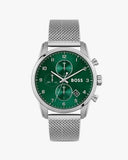 Hugo Boss Skymaster Green Dial Silver Mesh Bracelet Watch for Men - 1513938