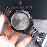 Maserati Traguardo Gun Metal Dial Grey Steel Strap Watch For Men - R8873612002