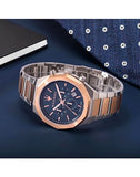 Maserati Stile Chronograph Blue Dial Rose Gold Two Tone Strap Watch For Men - R8873642002