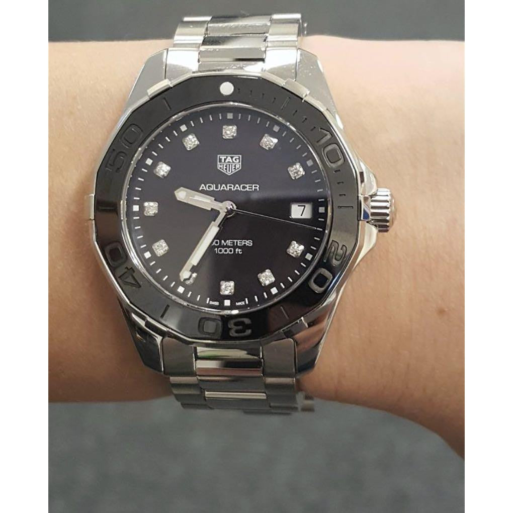 Tag Heuer Aquaracer Quartz 35mm Black Dial Silver Steel Strap Watch for Women - WAY131M.BA0748
