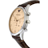 Emporio Armani Classic Chronograph Cream Dial Brown Leather Strap Watch For Men - AR1878