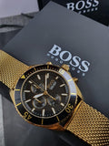 Hugo Boss Ocean Edition Black Dial Gold Mesh Bracelet Watch for Men - 1513703