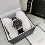 Gucci GG2570 Black Dial Black Leather Strap Watch For Men - YA142307