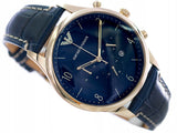 Emporio Armani Chronograph Midnight Blue Dial Blue Leather Strap Watch For Men - AR1862