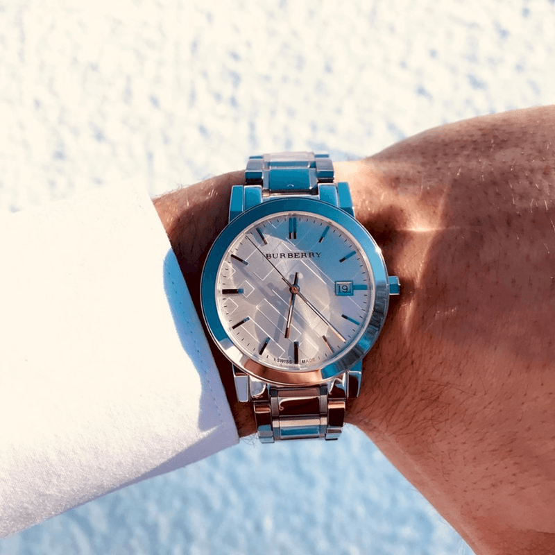 Burberry watch silver sales
