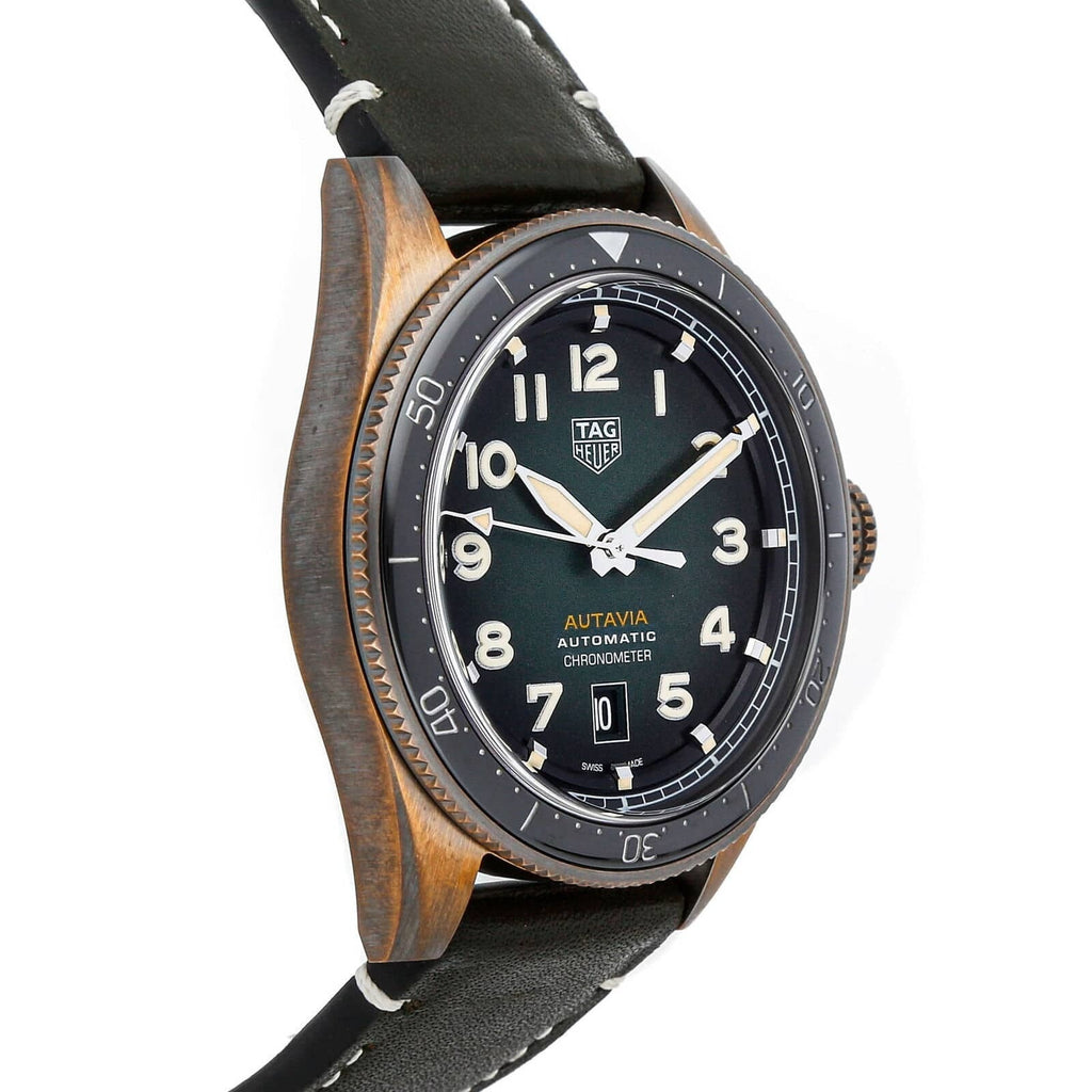 Tag Heuer Autavia Calibre 5 Automatic 42mm Olive Green Dial Leather Strap Watch for Men - WBE5190.FC8268