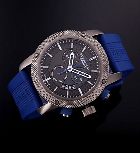 Burberry Sports Chronograph Black Dial Blue Rubber Strap Watch for Men