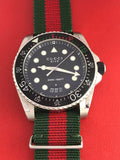 Gucci Dive Black Dial Green & Red Nylon Strap Watch For Men - YA136206