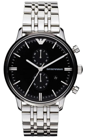 Emporio Armani Chronograph Black Dial Silver Steel Strap Watch For Men - AR0389