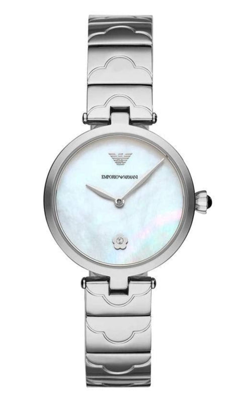 Emporio Armani Mother of Pearl Dial Silver Steel Strap Watch For Women