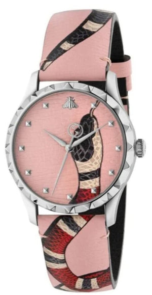Gucci G Timeless Pink Dial Pink Leather Strap Watch For Women - YA1264083