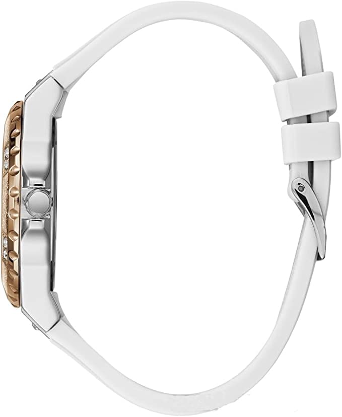 Guess White & Gold Dial with Diamonds White Rubber Strap Watch For Women - W0426L1