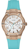 Guess Jet Setter White Dial Turquoise Silicone Strap Watch For Women - W0564L3