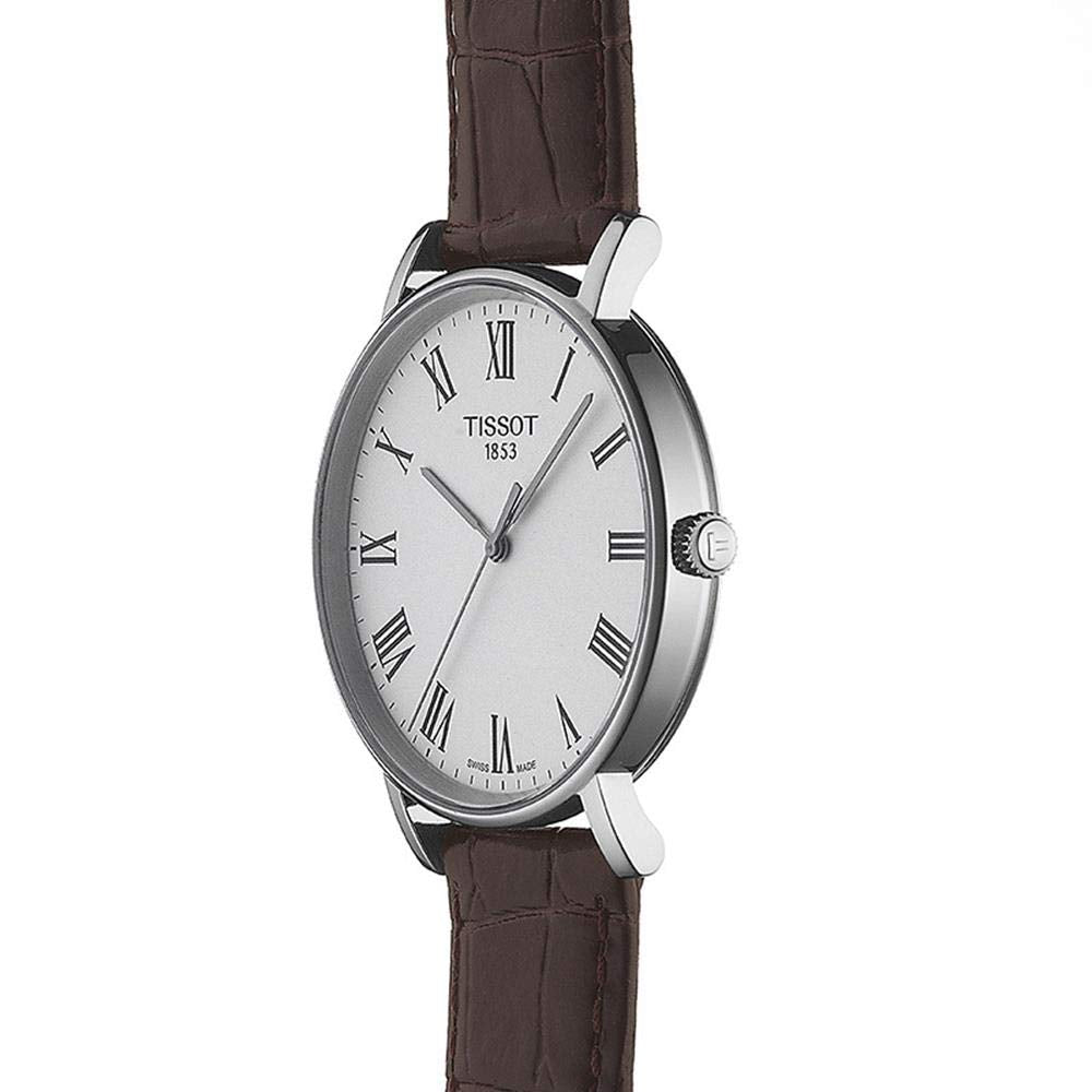 Tissot T Classic Everytime White Dial Brown Leather Strap Watch For Men