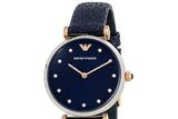 Emporio Armani Gianni T Bar Analog Blue Dial Black Leather Strap Watch For Women - AR1989