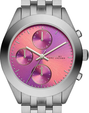 Marc Jacobs Peeker Chronograph Pink Dial Silver Steel Strap Watch for Women - MBM3372
